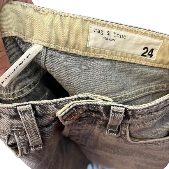 Rag & Bone Maya Slim Ankle Jeans Women’s Size 24 Acid Wash High Rise Frayed Hem - Picture 10 of 15